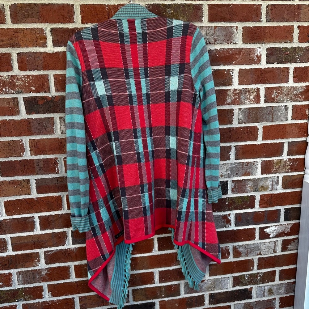 Matilda Jane Mixed Print Cardigan MEDIUM‎ Plaid & Stripes Boho Fringe Vibrant - Picture 5 of 8